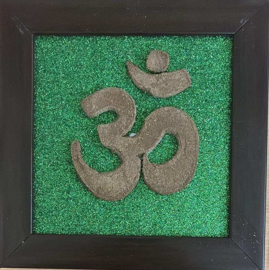 Cow Dung Om Symbol in Frame. Size 5.5” X 5.5”